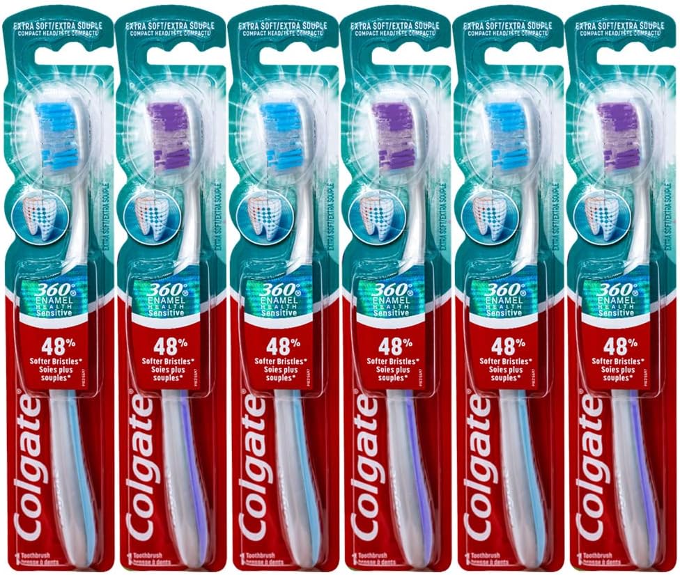 Colgate 360 Enamel Health Sensitive Toothbrush, Compact Head, Extra Soft - Pack of 6