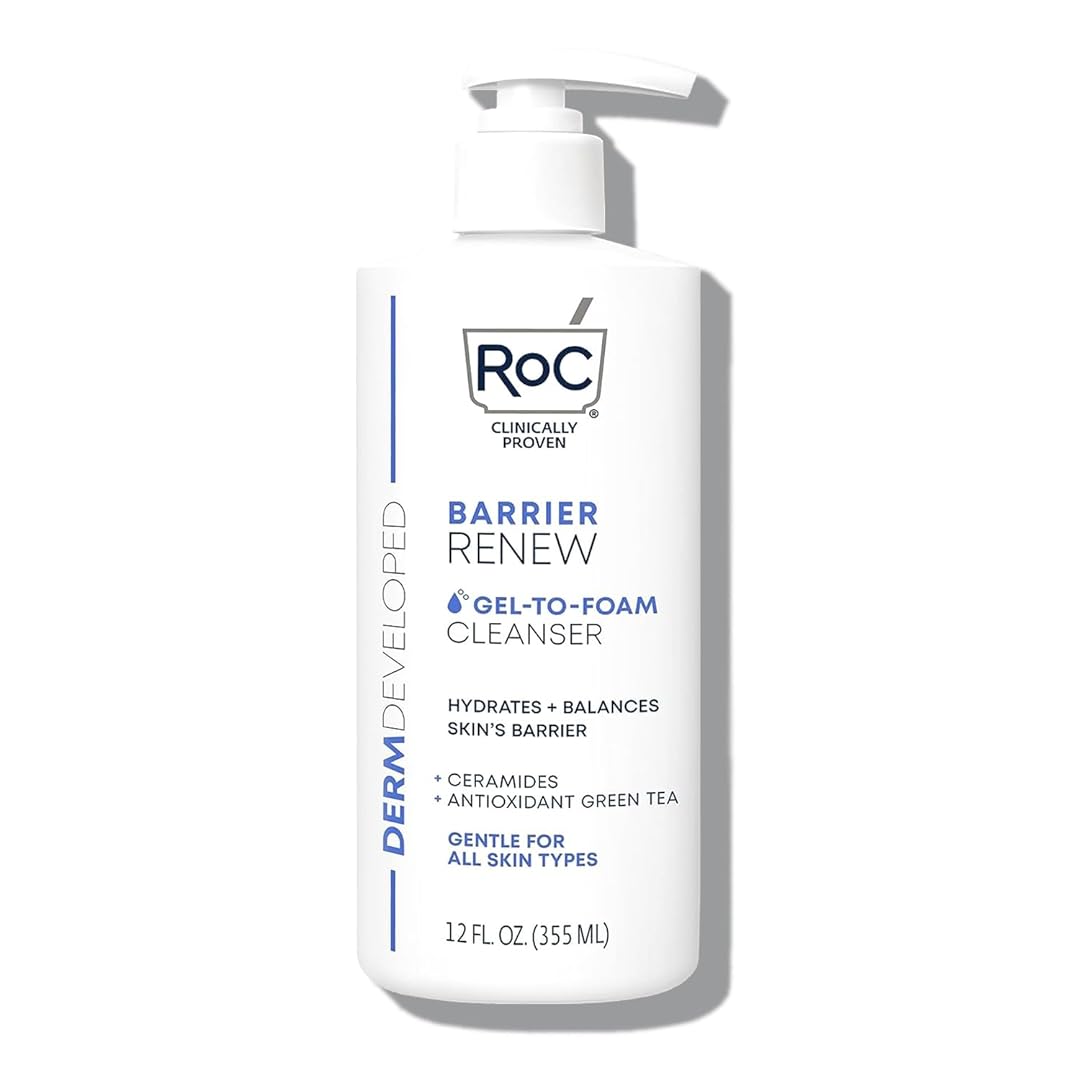 RoC Barrier Renew Gel to Foam Non Drying Cleanser with Ceramides + Antioxidant Green Tea + Glycerin to Hydrate & Balance Skin, 12 Ounces