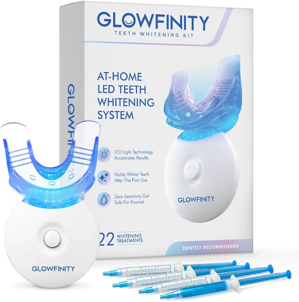 GLOWFINITY Teeth Whitening Kit - LED Light, 35% Carbamide Peroxide, (3) 3ml Gel Syringes, (1) Remineralization Gel, and Tray