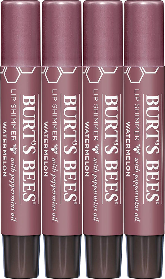 Burt's Bees Shimmer Lip Tint Stocking Stuffers Set, Tinted Lip Balm Stick, Moisturizing for All Day Hydration with Natural Glowy Pigmented Finish & Buildable Color, Watermelon (4-Pack)