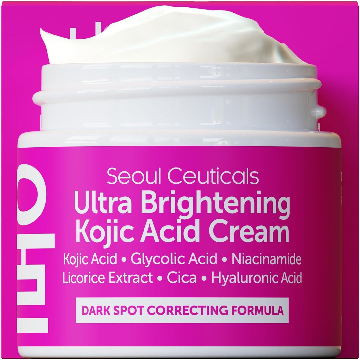 SeoulCeuticals Korean Kojic Acid Cream Dark Spot Remover + Glycolic Acid + Niacinamide + Cica + HA Moisturizer - Cruelty Free K Beauty Skincare 2 oz