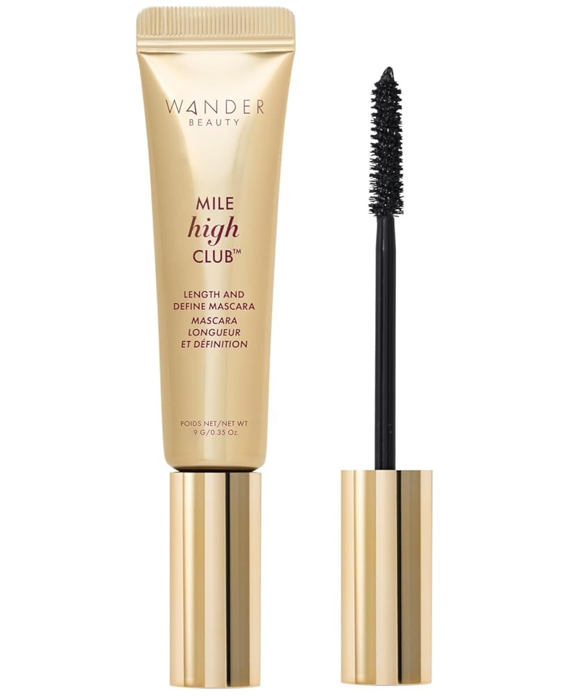 Wander Beauty Mile High Club Length + Define Black Mascara - Smudge-Proof, Lash Lengthening Mascara for a Full, Fanned Out Effect - Castor Oil + Peach Leaf Conditions & Strengthens - 0.31 fl oz
