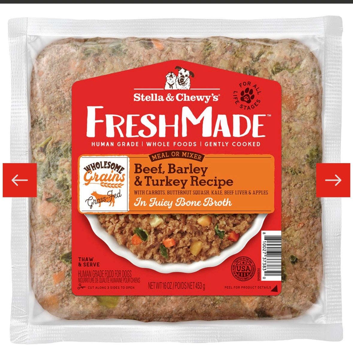 Stella & Chewy’s Dog Frozen FreshMade Beef, Barley, & Turkey Recipe
