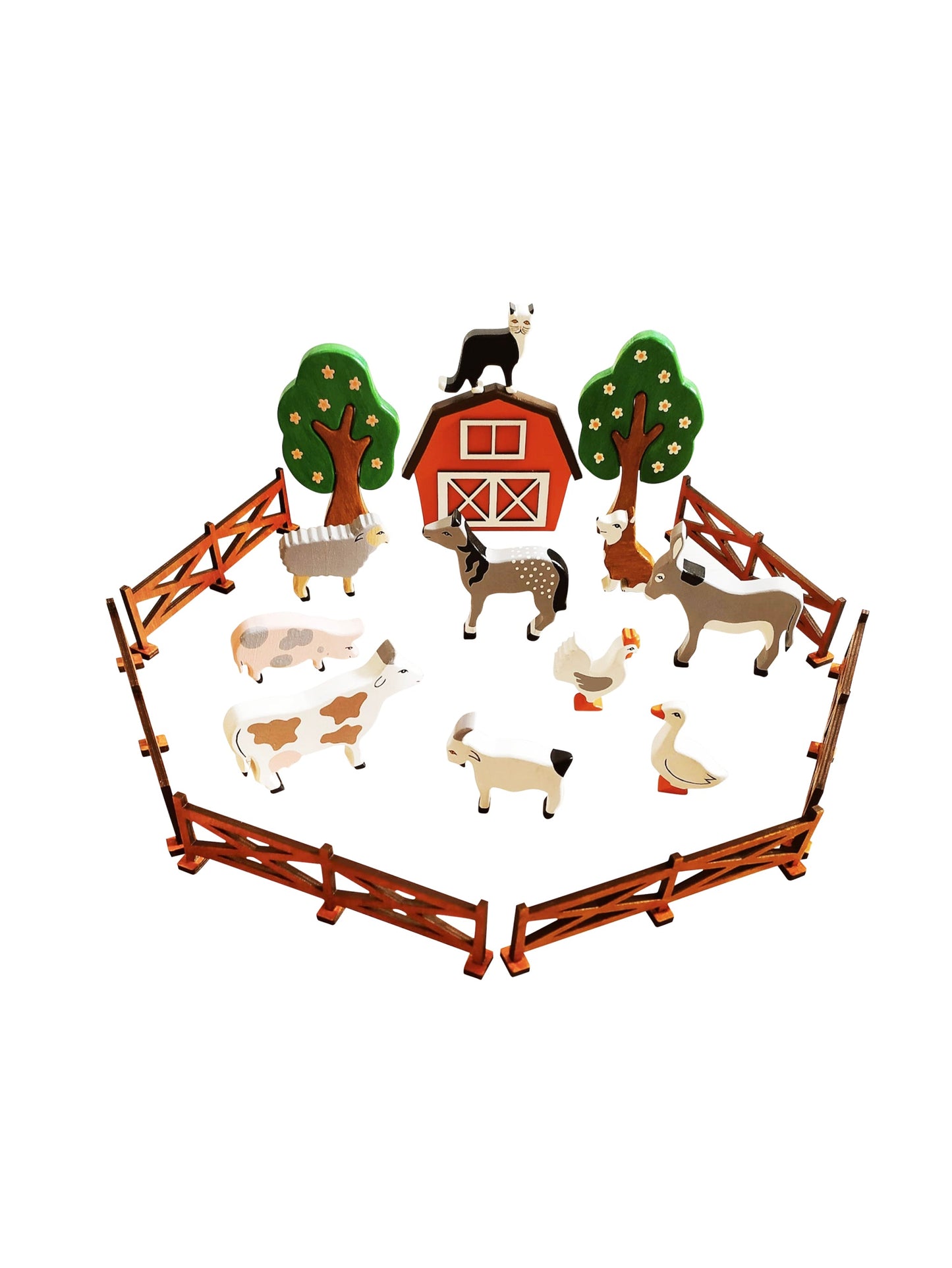 Hand Carved Barn and Farmyard Set