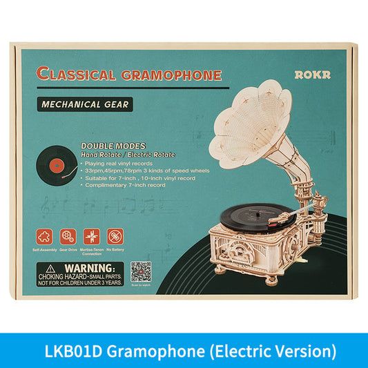Robotime ROKR Hand Crank Classic Gramophone DIY Wooden Puzzle Model