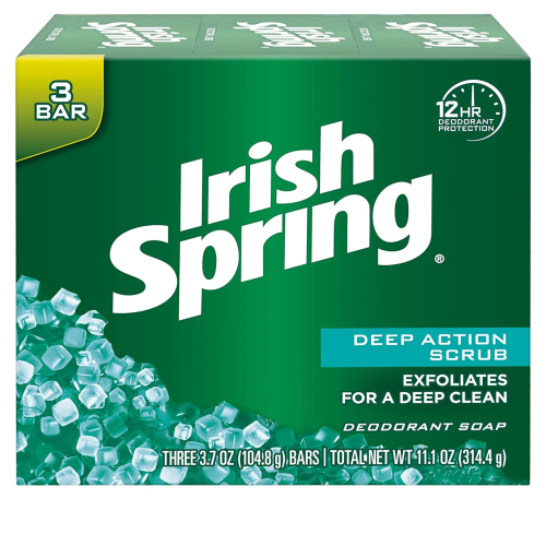 Irish Spring Deep Action Scrub Soap, 3 Bars 3.75 oz