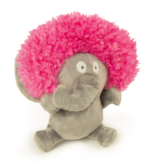 goDog Silent Squeak Crazy Hairs Elephant with Chew Guard Technology Durable Plush Dog Toy