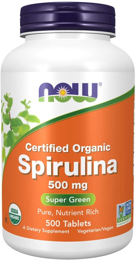NOW Supplements, Organic Spirulina 500 mg with Vitamins, Minerals and GLA (Gamma-Linolenic Acid), 500 Tablets