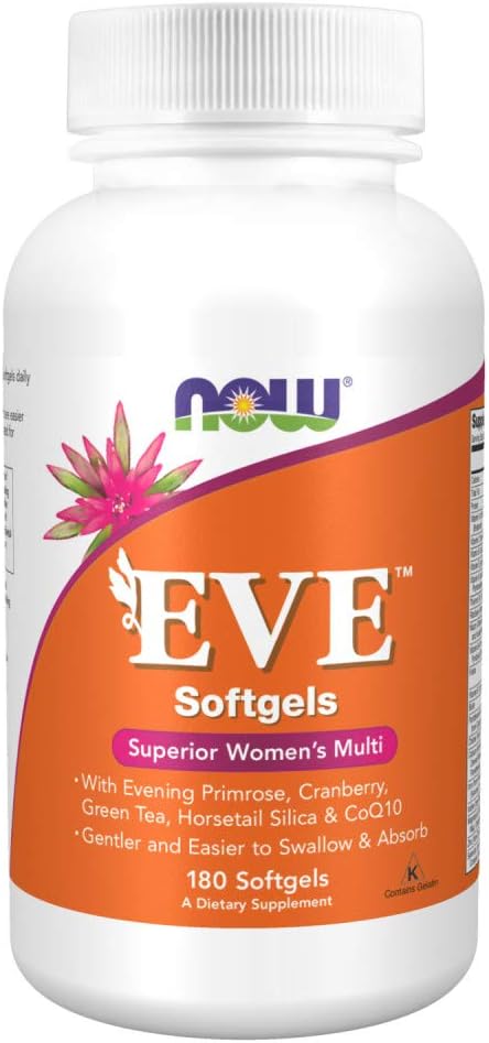NOW Supplements, Eveª Women's Multivitamin with Evening Primrose, Cranberry, Green Tea, Horsetail Silica & CoQ10, 180 Softgels