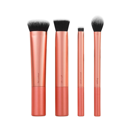 Real Techniques Face Base Makeup Brush Kit, For Concealer, Foundation, & Contour, Works With Liquid, Cream & Powder Products, For Blending & Buffing, Makeup Brush Set for Sculpting, 4 Piece Set