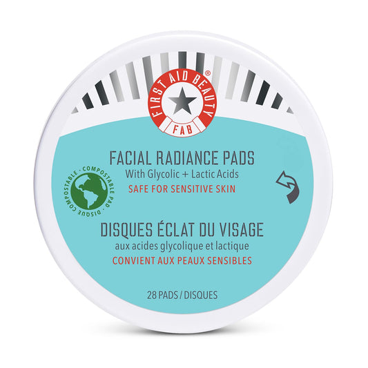 First Aid Beauty Facial Radiance Pads Ð Daily Exfoliating Pads with AHA that Help Tone & Brighten Skin Ð Compostable for Daily Use Ð 28 Pads