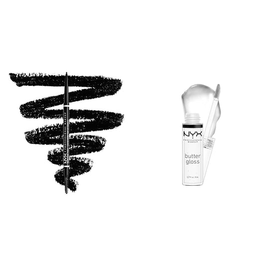NYX PROFESSIONAL MAKEUP Micro Brow Pencil, Eyebrow Pencil - Black & Butter Gloss, Non-Sticky Lip Gloss - Sugar Glass (Clear)
