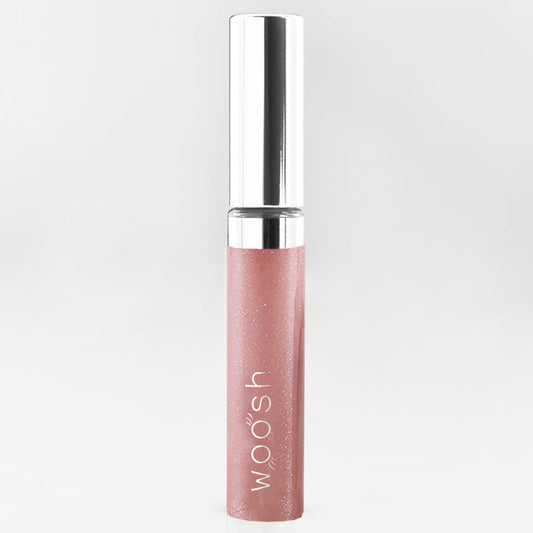Vegan, moisturizing, shea butter, Beige frosted spin on lip gloss by Woosh Beauty with shimmer