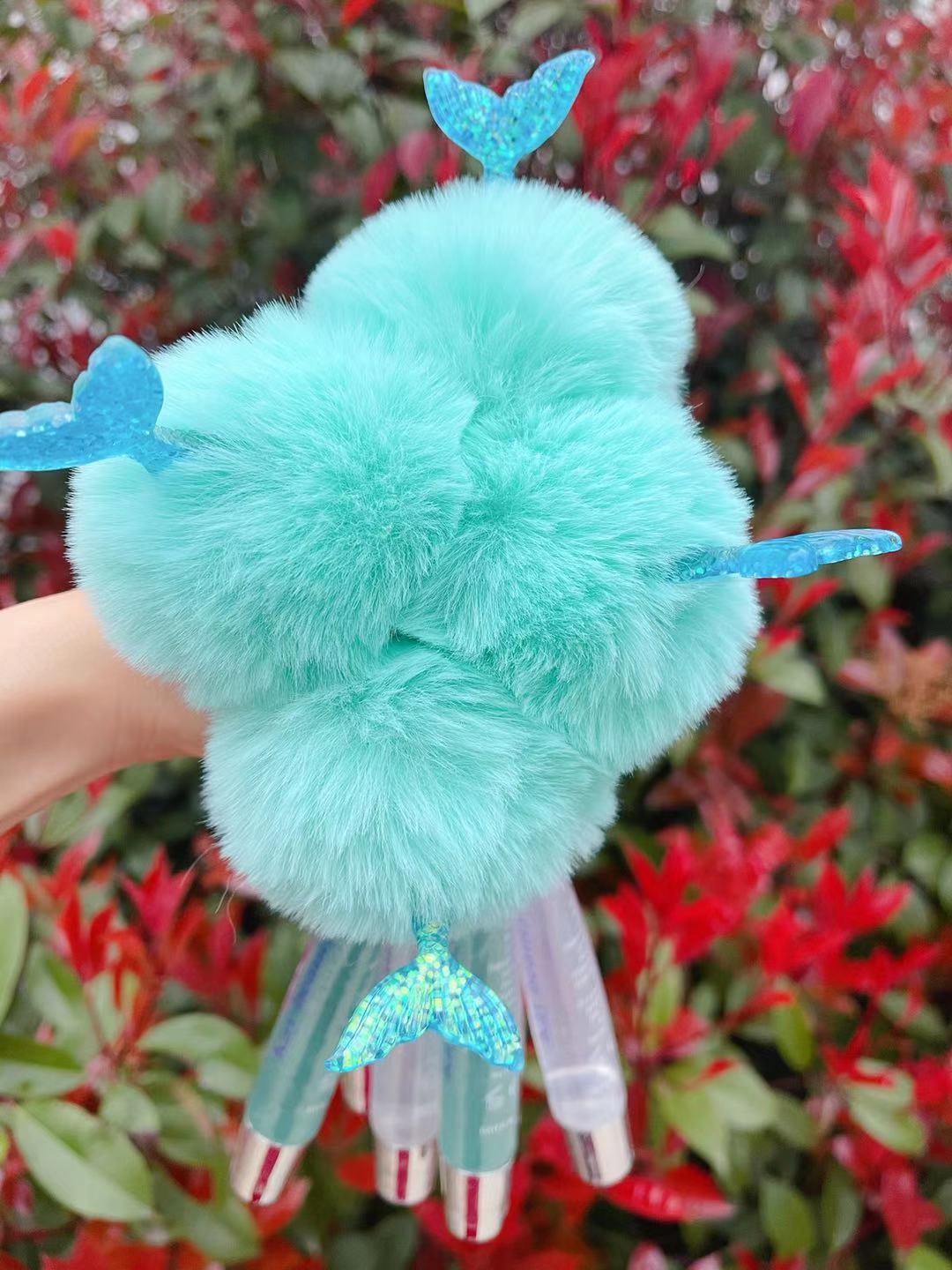 Pompom Fruit Vegan Glitter Flower Natural Keychain Lip Gloss