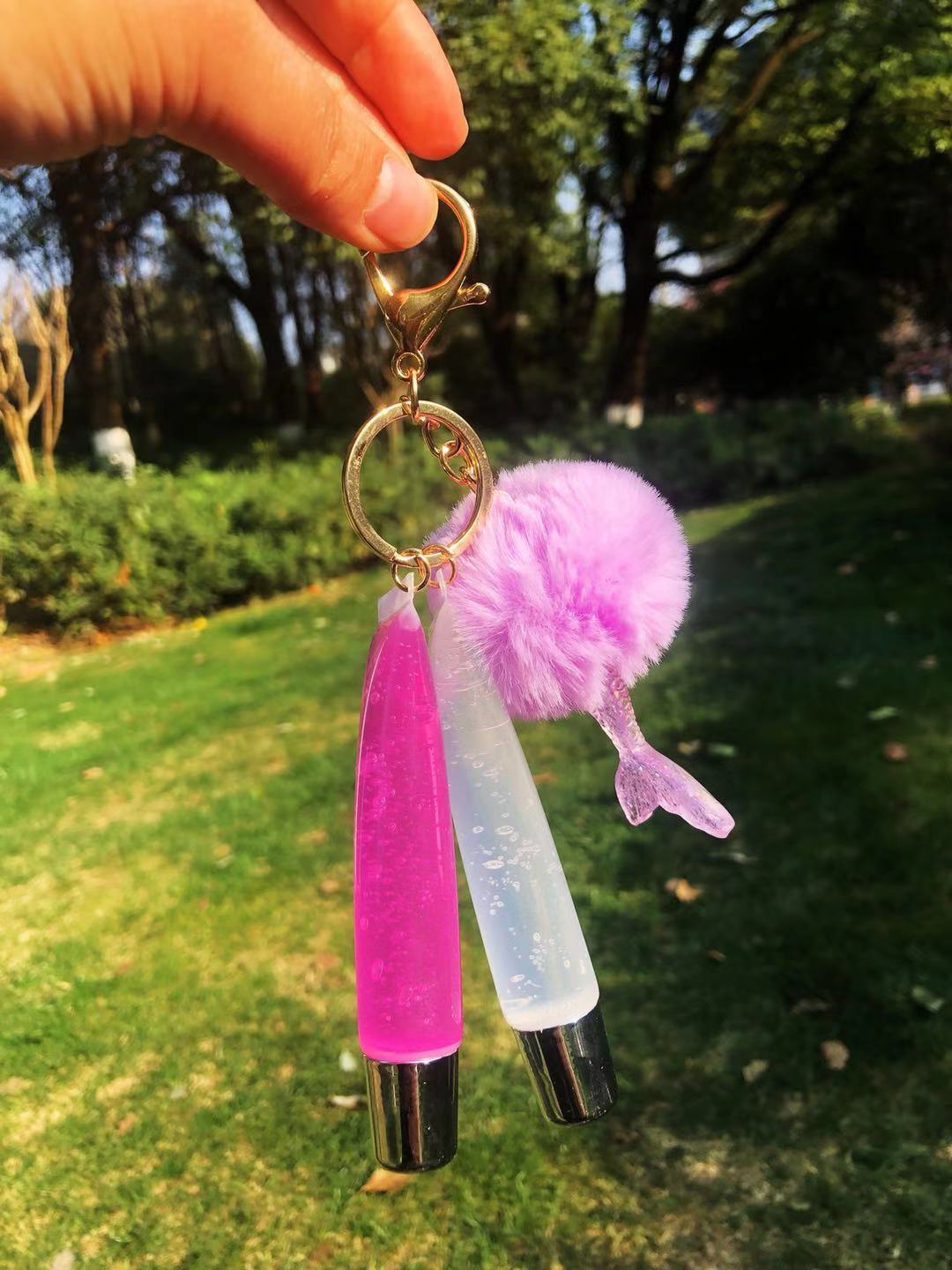 Pompom Fruit Vegan Glitter Flower Natural Keychain Lip Gloss