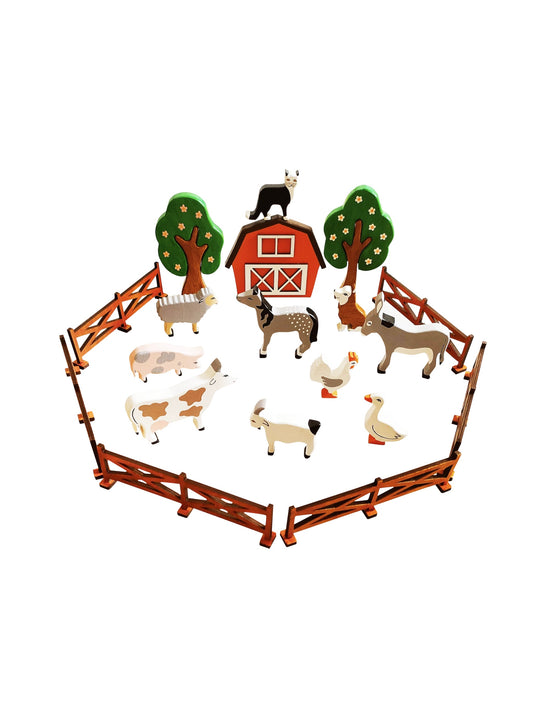 Hand Carved Barn and Farmyard Set