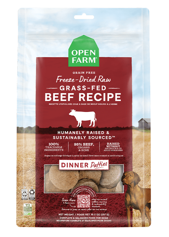 Open Farm Grain Free Grass Fed Beef Recipe Freeze Dried Raw Dog Food Patties