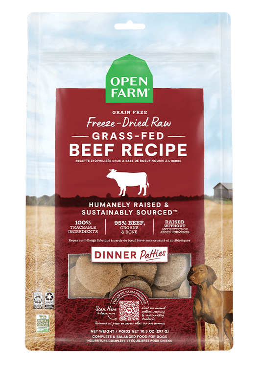 Open Farm Grain Free Grass Fed Beef Recipe Freeze Dried Raw Dog Food Patties