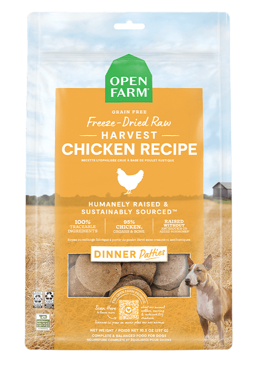 Open Farm Grain Free Harvest Chicken Recipe Freeze Dried Raw Dog Food Patties