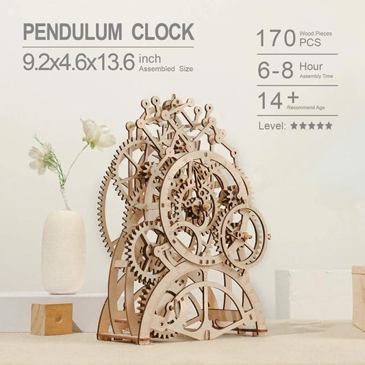 Robotime Rokr Pendulum Clock 170 Pcs 3D Wooden Puzzle Toys Building Block Kits