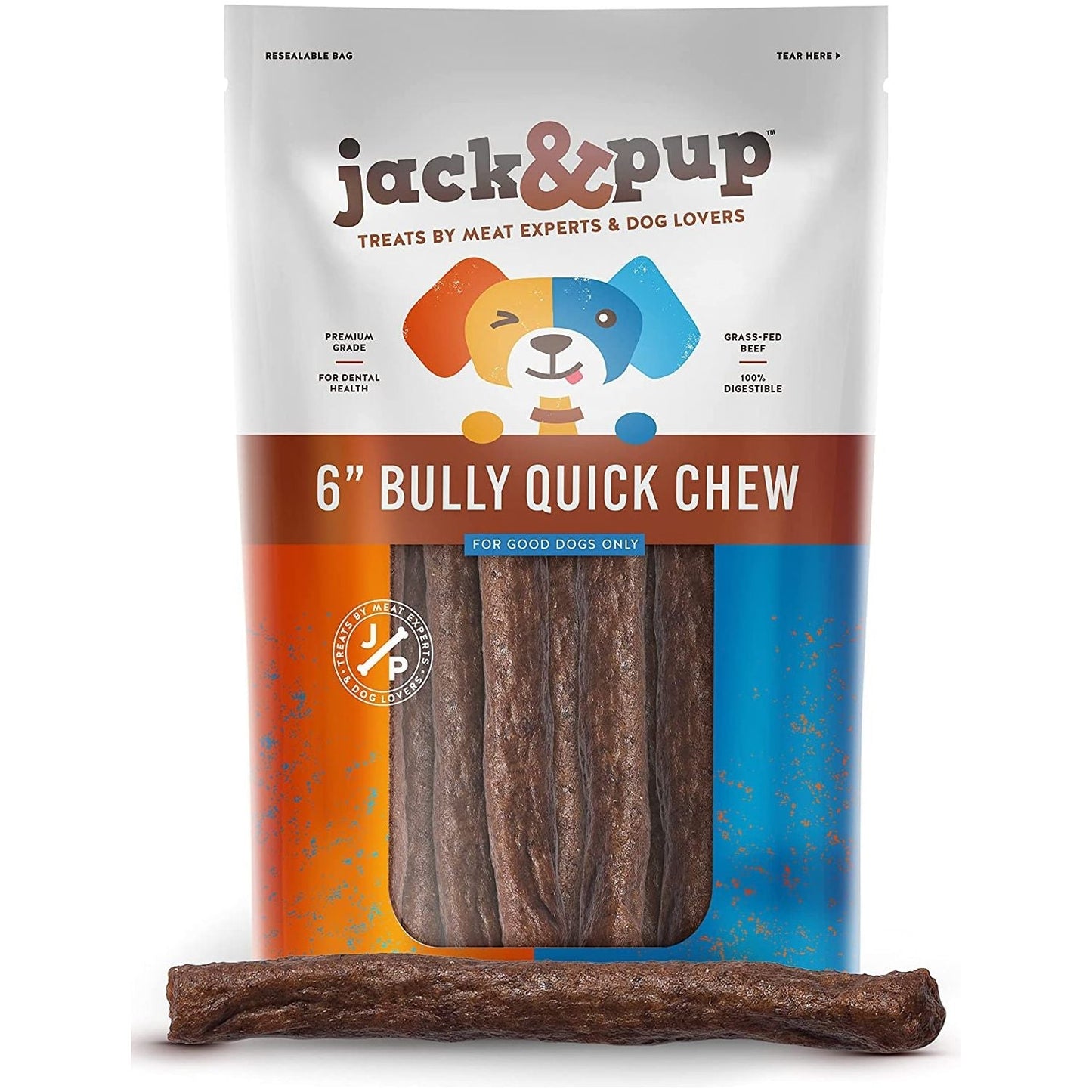 Jack & Pup Gourmet 6" Bully Quick Chew Sticks for Dogs 5 Pack
